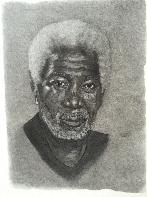 Portræt, Morgan Freeman, kultegning, Regitze Schmidt