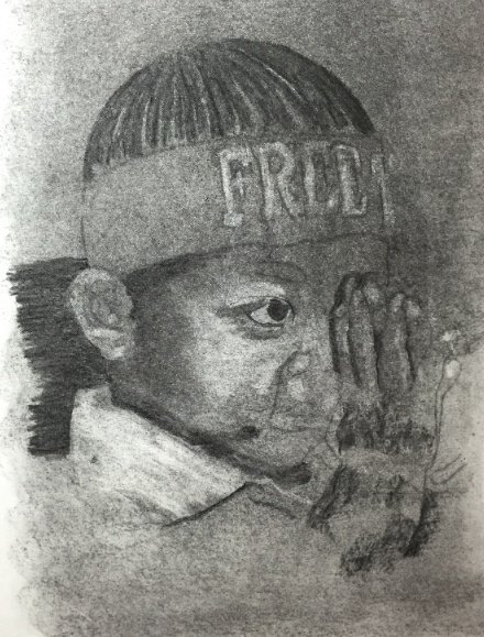 Kultegning, portræt dreng, Regitze Schmidt